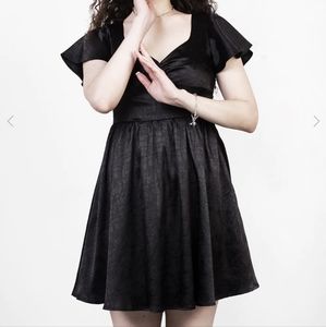 Disturbia black fit and flare Dorian satin goth dress size uk14 us10